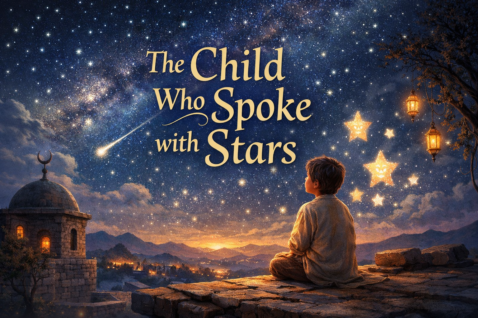 A boy and stars above him
